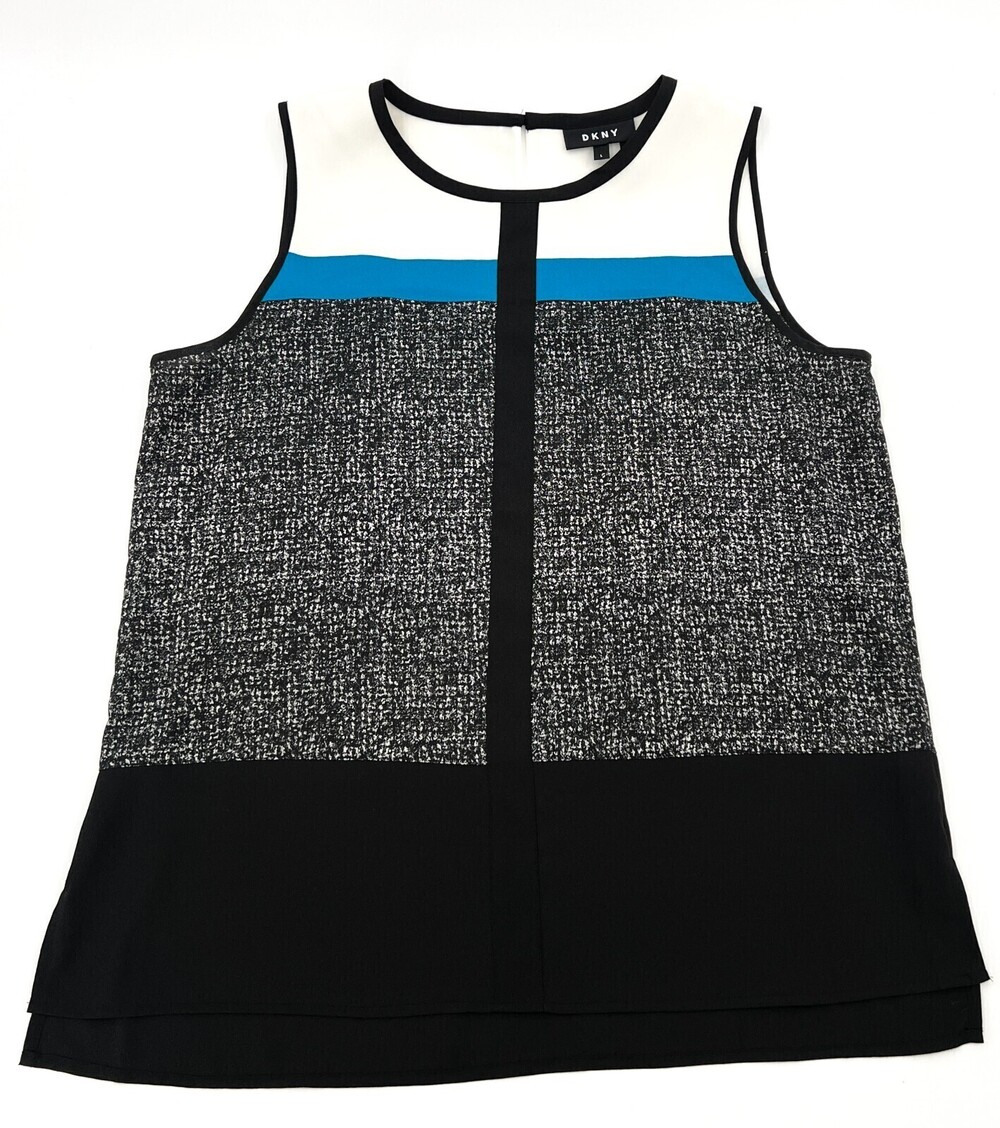 DKNY Shirt Womens Large Gray Black Blouse Sleeveless Pullover